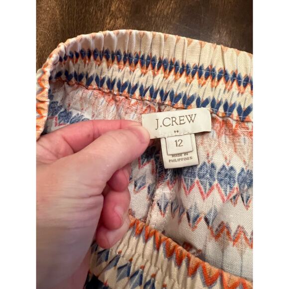 J. Crew Women’s Orange Blue Geometric Print Boho Pull On Shorts Linen Blend 12 - Picture 3 of 10